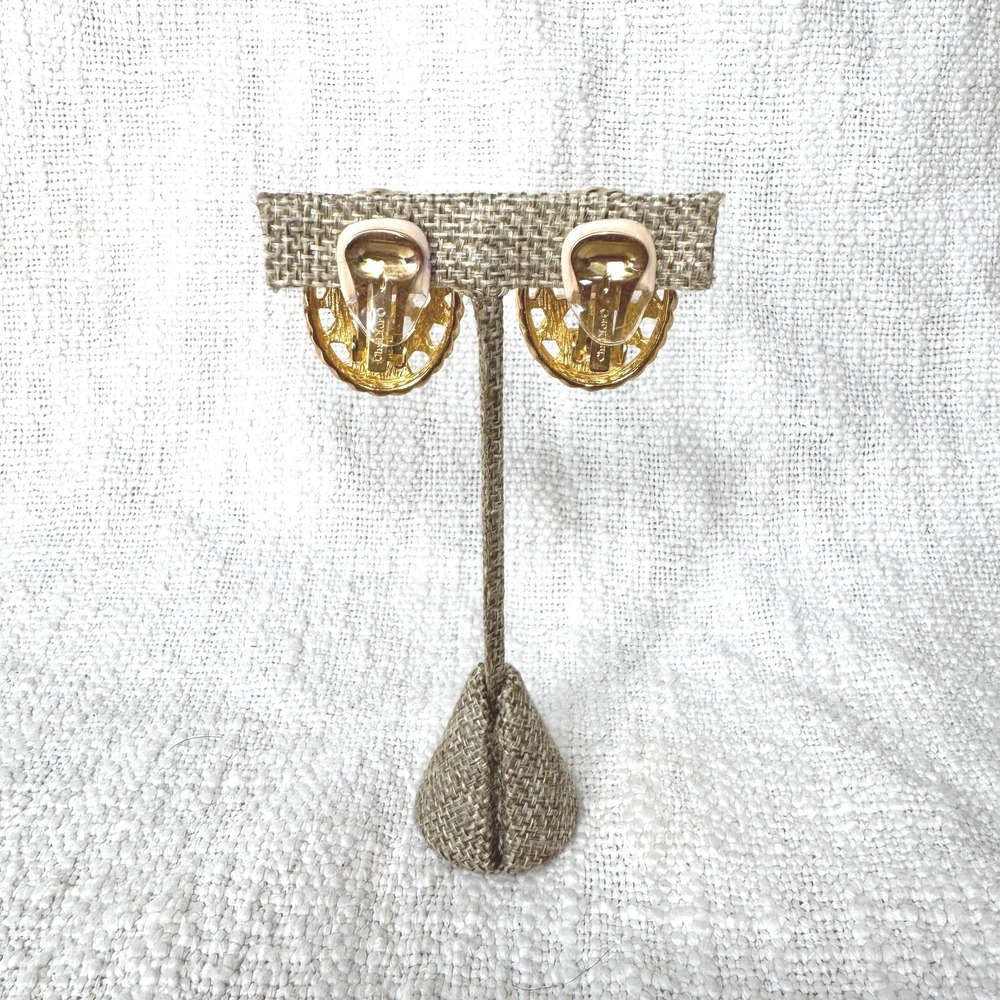 Vintage‎ Christian Dior Gold Tone Faux Cane Weave Pattern Oval Clip-on Earrings - Picture 3 of 6